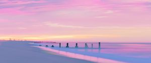 Preview wallpaper beach, sea, water, sunset, purple