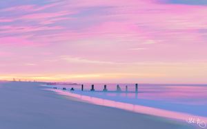 Preview wallpaper beach, sea, water, sunset, purple