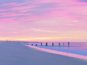 Preview wallpaper beach, sea, water, sunset, purple
