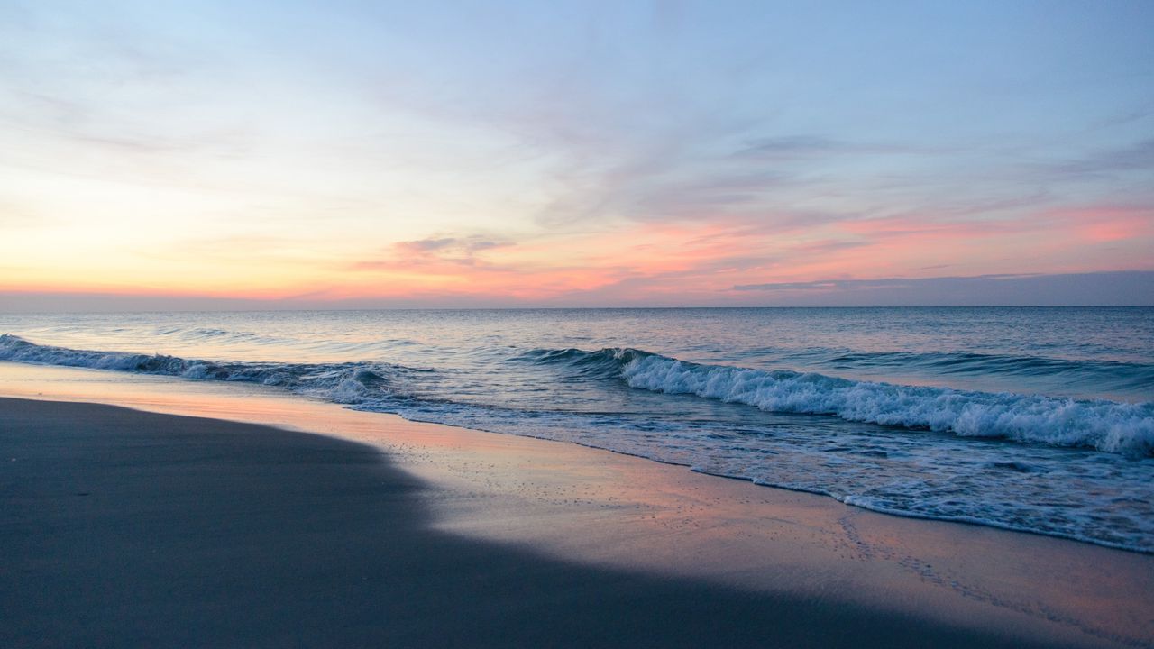 Wallpaper beach, sea, waves, surf, dusk hd, picture, image