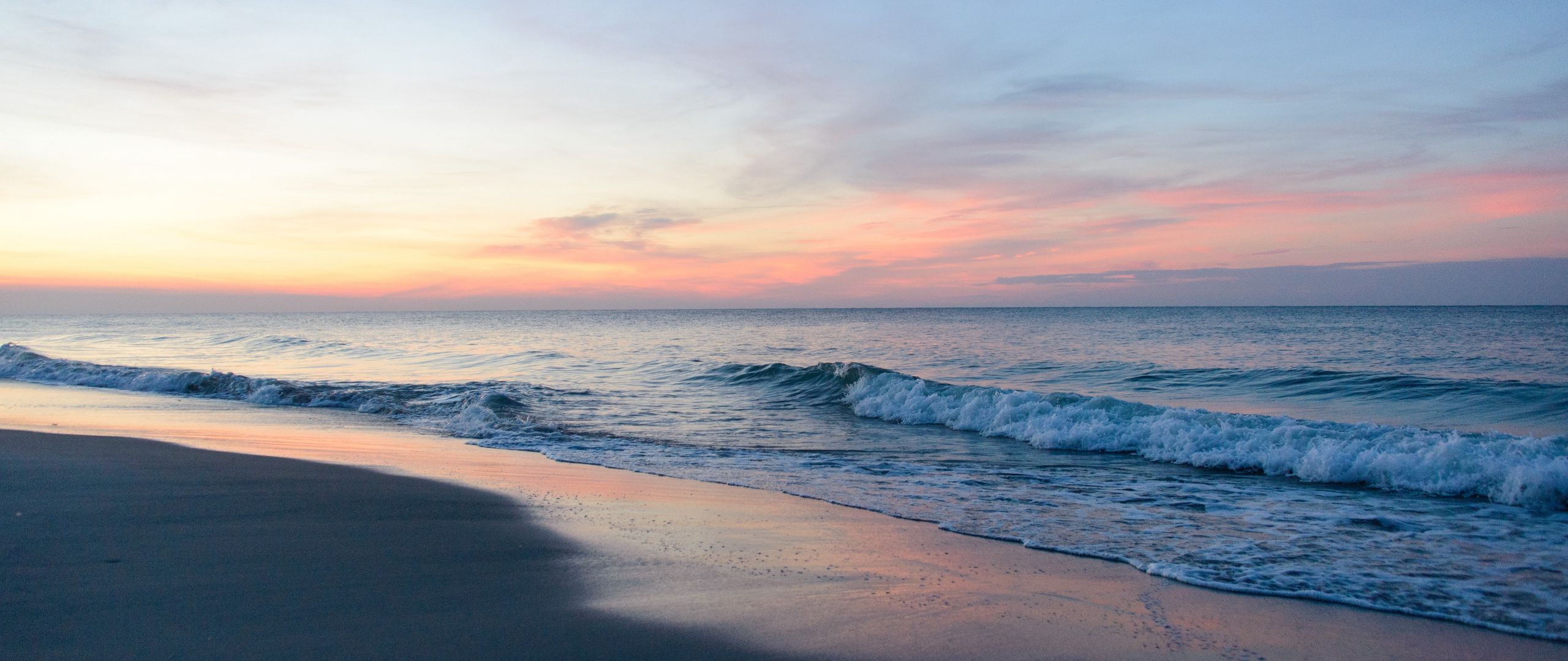 Download wallpaper 2560x1080 beach, sea, waves, surf, dusk dual wide ...