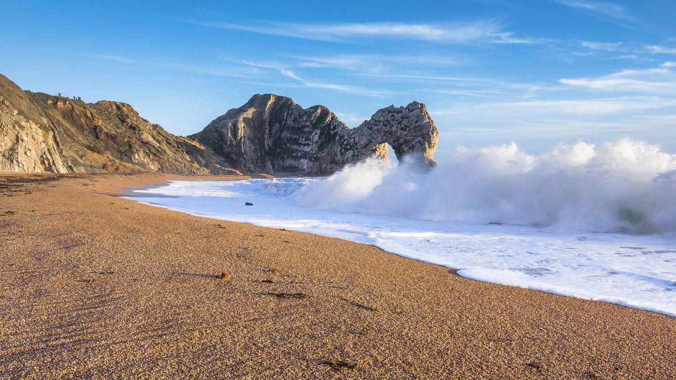 Download Wallpaper 1366x768 Beach, Sea, Rock, Landscape, Nature Tablet