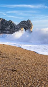 Preview wallpaper beach, sea, waves, rock, landscape