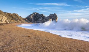 Preview wallpaper beach, sea, waves, rock, landscape