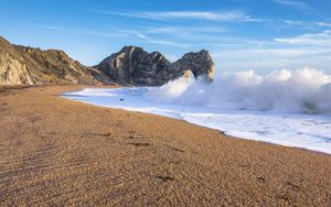 Preview wallpaper beach, sea, waves, rock, landscape