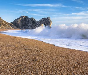 Preview wallpaper beach, sea, waves, rock, landscape