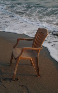 Preview wallpaper beach, sea, waves, chair, furniture, aesthetics