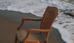 Preview wallpaper beach, sea, waves, chair, furniture, aesthetics