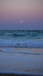 Preview wallpaper beach, sea, waves, moon, twilight