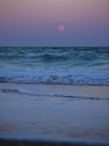 Preview wallpaper beach, sea, waves, moon, twilight