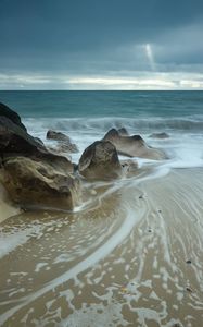 Preview wallpaper beach, sea, waves, stones, nature, landscape