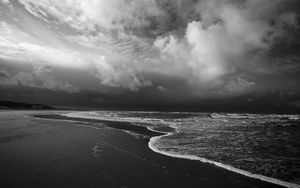 Preview wallpaper beach, sea, waves, clouds, black and white