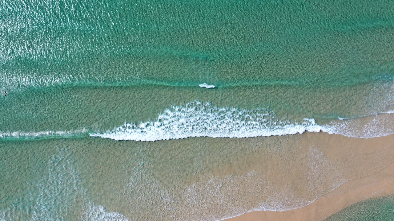 Wallpaper beach, sea, waves, water, aerial view, blue