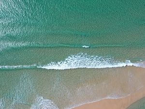 Preview wallpaper beach, sea, waves, water, aerial view, blue