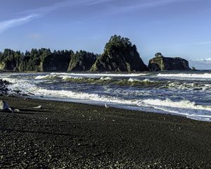 Preview wallpaper beach, sea, waves, rocks