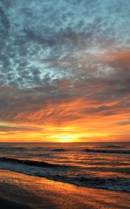 Preview wallpaper beach, sea, waves, sunset, nature, landscape