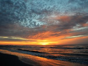 Preview wallpaper beach, sea, waves, sunset, nature, landscape