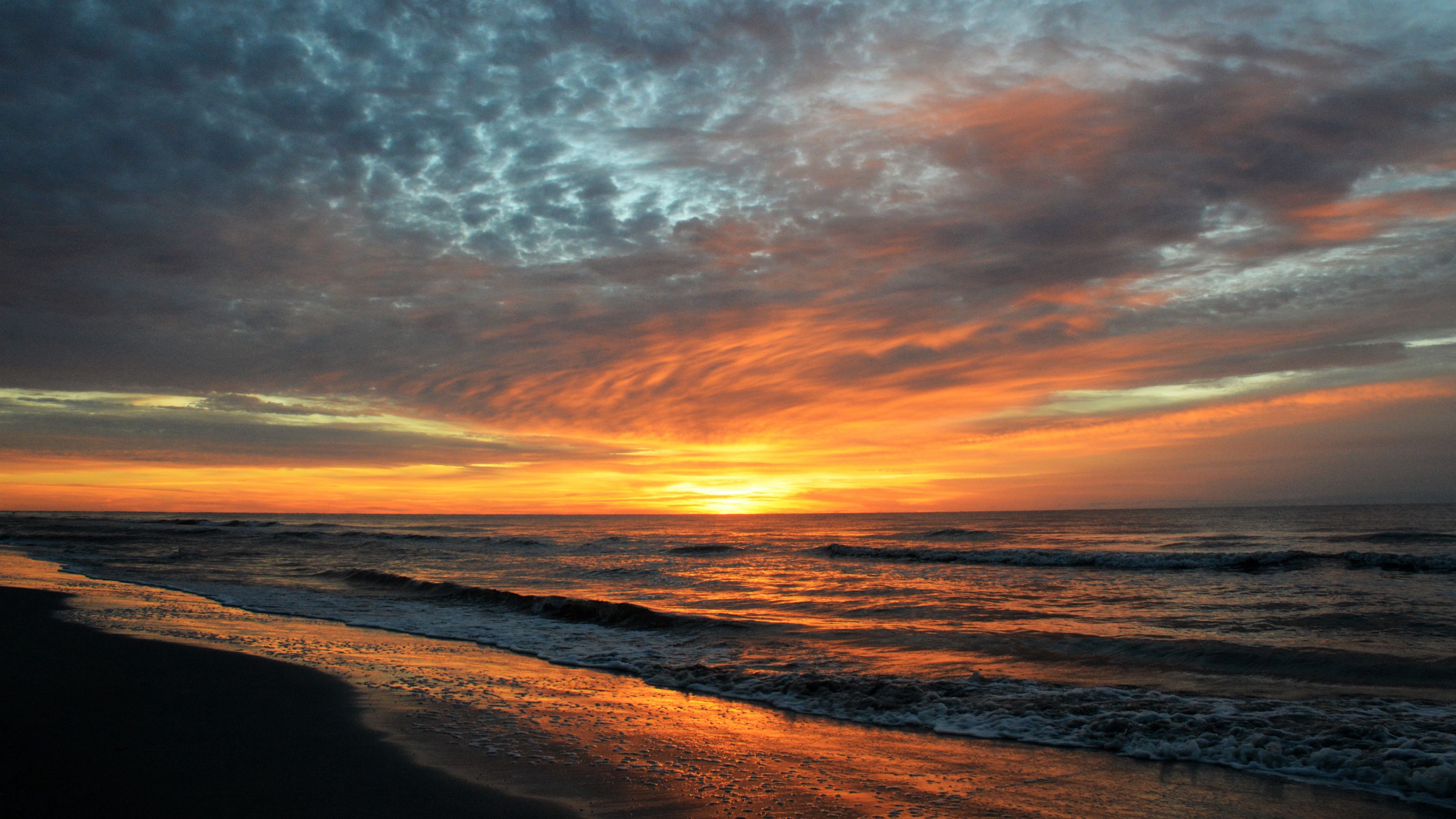 Download Wallpaper 3840x2160 Beach Sea Waves Sunset Nature