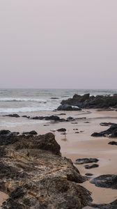 Preview wallpaper beach, seagulls, birds, rocks, waves