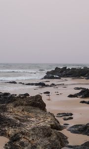 Preview wallpaper beach, seagulls, birds, rocks, waves