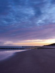 Preview wallpaper beach, shore, pier, dusk, twilight