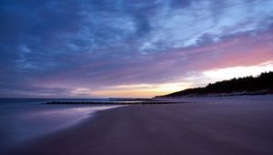 Preview wallpaper beach, shore, pier, dusk, twilight