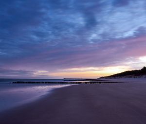 Preview wallpaper beach, shore, pier, dusk, twilight