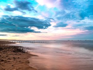 Preview wallpaper beach, shore, sea, water, horizon, landscape