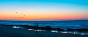 Preview wallpaper beach, silhouette, dusk, coast, sunset