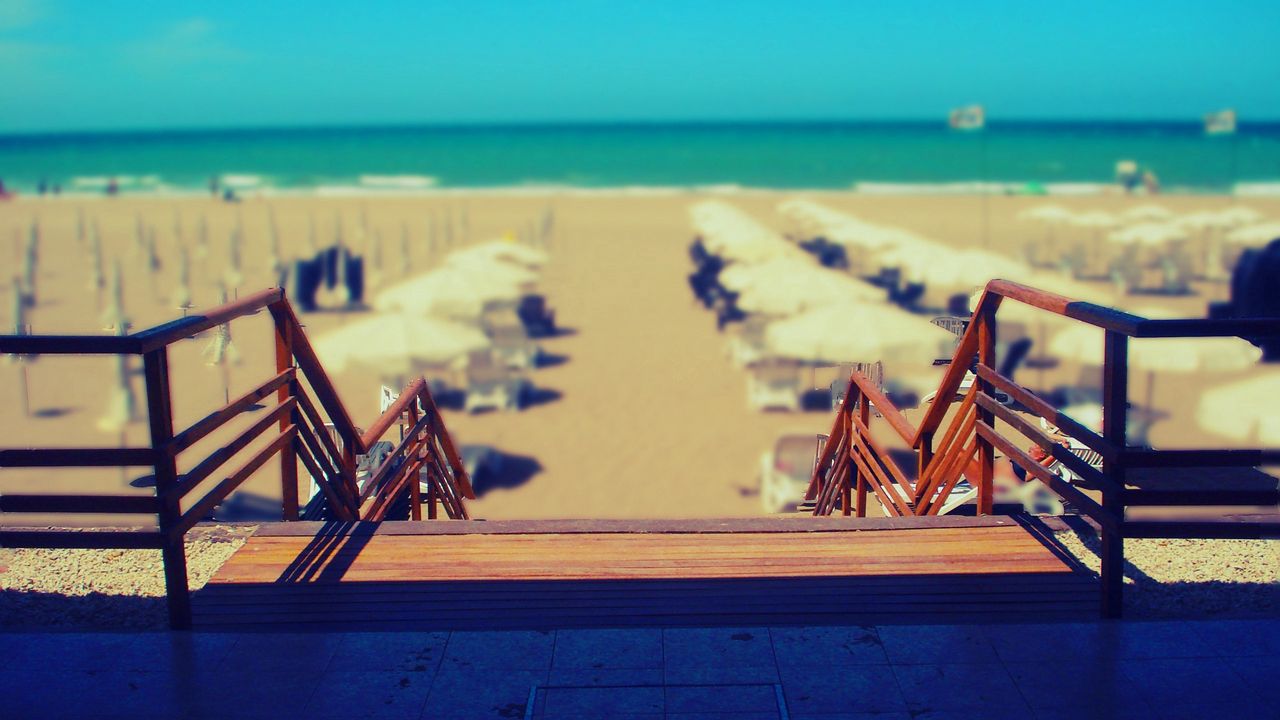 Wallpaper beach, stairs, chairs, sand, sun