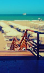 Preview wallpaper beach, stairs, chairs, sand, sun