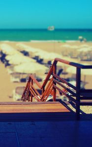 Preview wallpaper beach, stairs, chairs, sand, sun