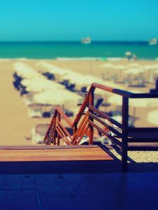 Preview wallpaper beach, stairs, chairs, sand, sun