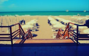 Preview wallpaper beach, stairs, chairs, sand, sun