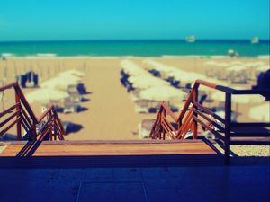 Preview wallpaper beach, stairs, chairs, sand, sun