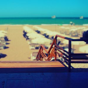 Preview wallpaper beach, stairs, chairs, sand, sun