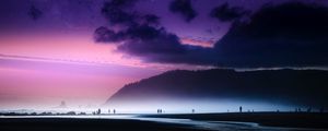 Preview wallpaper beach, starry sky, fog, shore