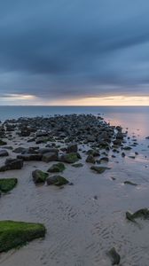 Preview wallpaper beach, stones, sand, water, sea, horizon