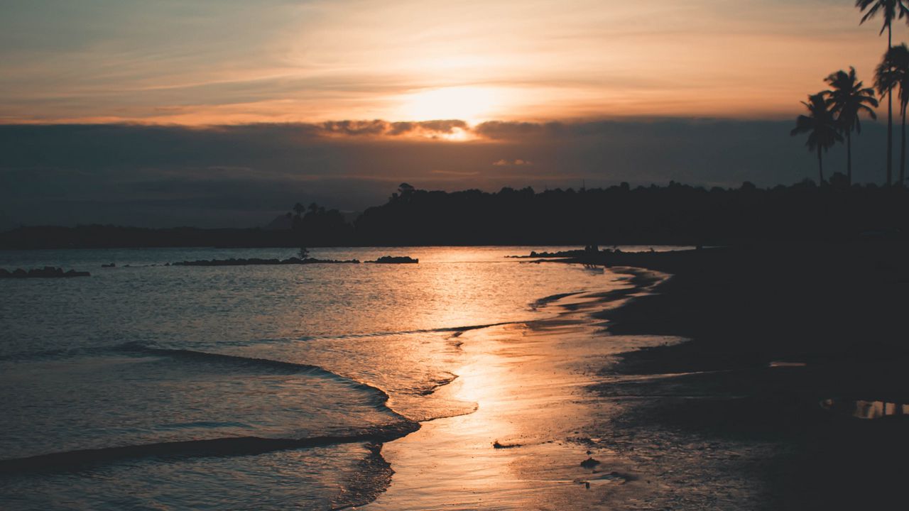 Wallpaper beach, sunset, dusk, dark, coast