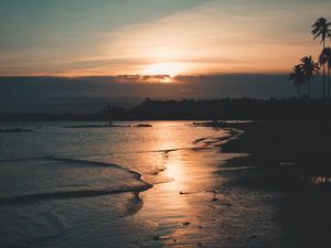 Preview wallpaper beach, sunset, dusk, dark, coast
