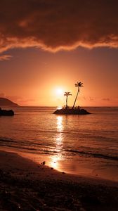 Preview wallpaper beach, sunset, island, sea, palm trees