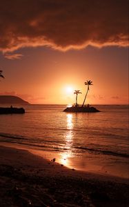 Preview wallpaper beach, sunset, island, sea, palm trees