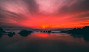 Preview wallpaper beach, sunset, sea, horizon, sky, coast