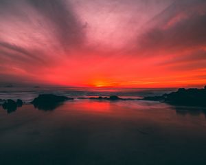 Preview wallpaper beach, sunset, sea, horizon, sky, coast