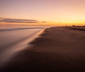 Preview wallpaper beach, sunset, sea, dusk, long exposure