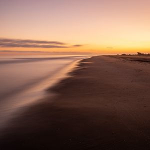 Preview wallpaper beach, sunset, sea, dusk, long exposure