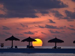 Preview wallpaper beach, sunset, sea, sun, dark