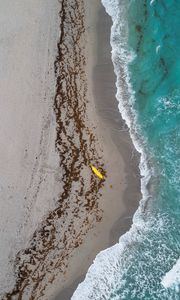 Preview wallpaper beach, surfer, aerial view, waves, sea