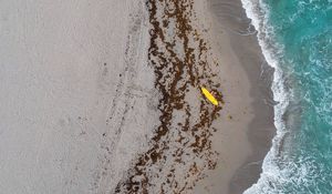 Preview wallpaper beach, surfer, aerial view, waves, sea