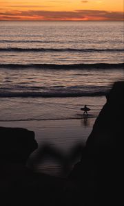 Preview wallpaper beach, surfer, silhouette, dark, dusk